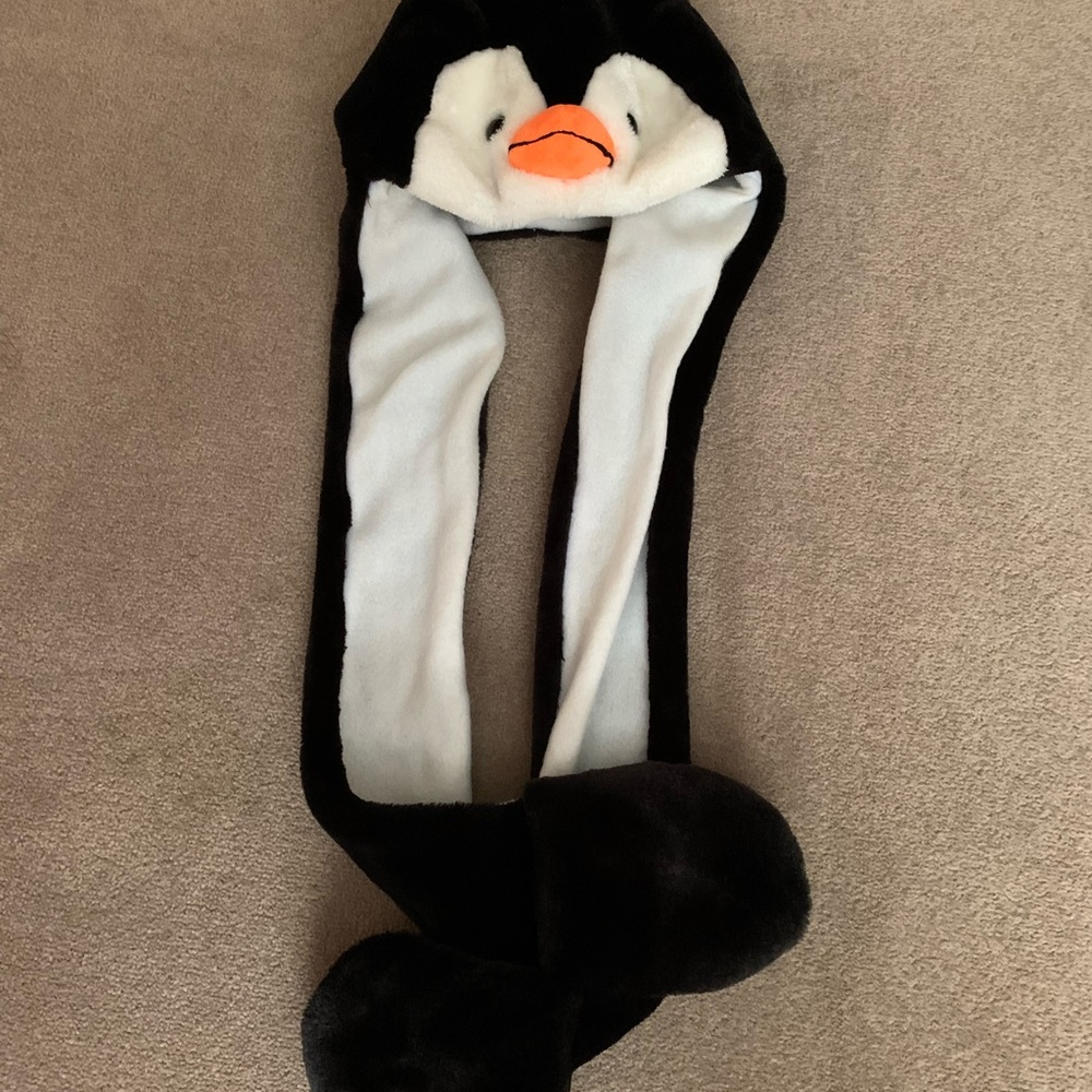 Penguin winter hat with hand warmers